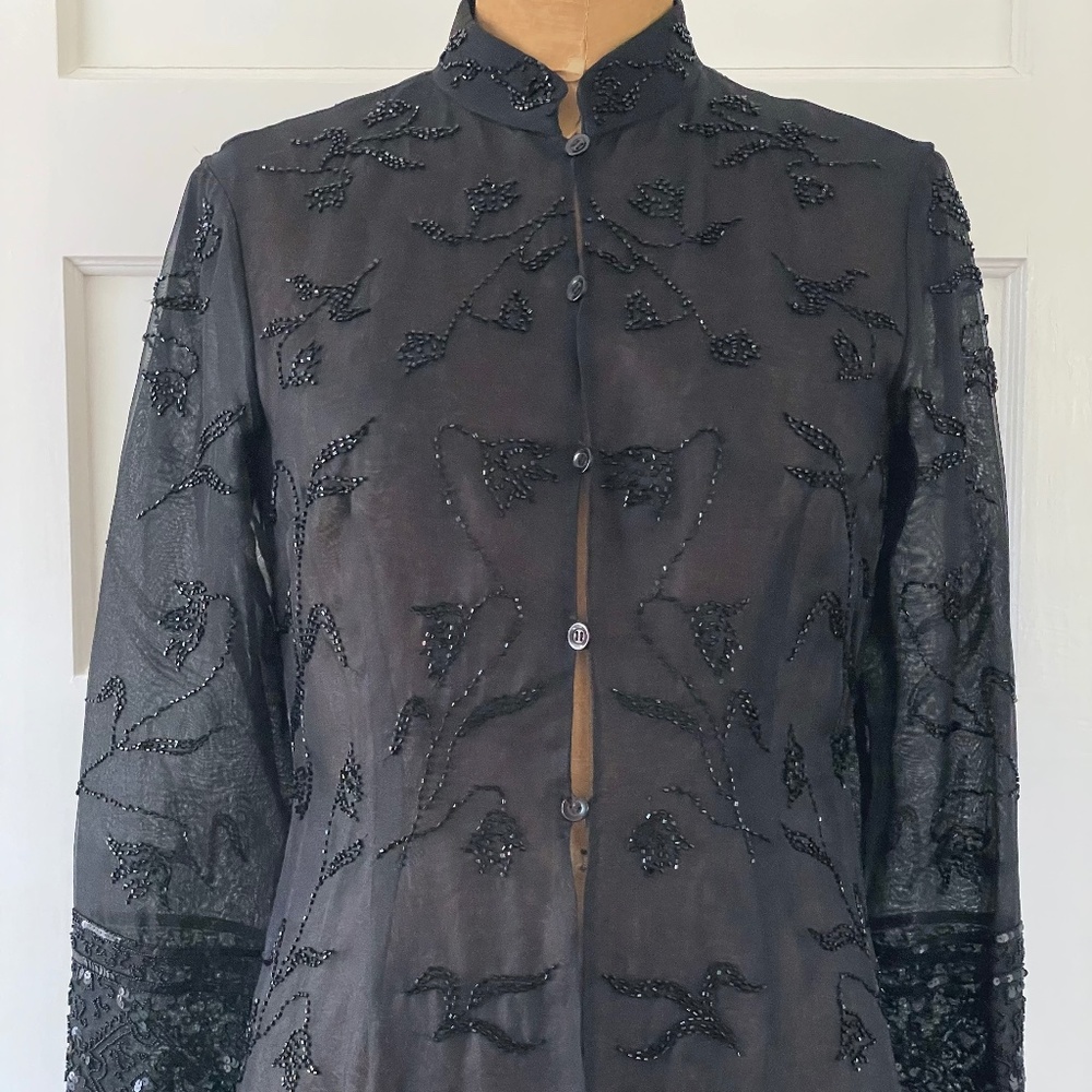Tahari Black Silk Beads and Sequins Duster  - Evening Wear - Size 4